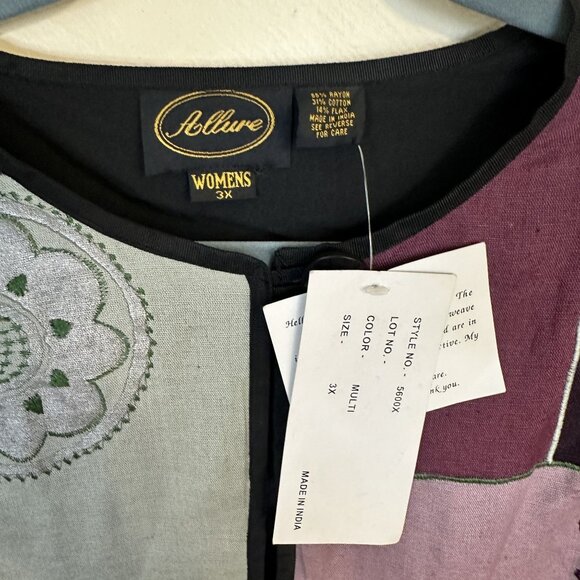 Boho Patchwork Button Up Jacket Womens 3X Rayon & Cotton Purple Embroidered - Picture 2 of 8